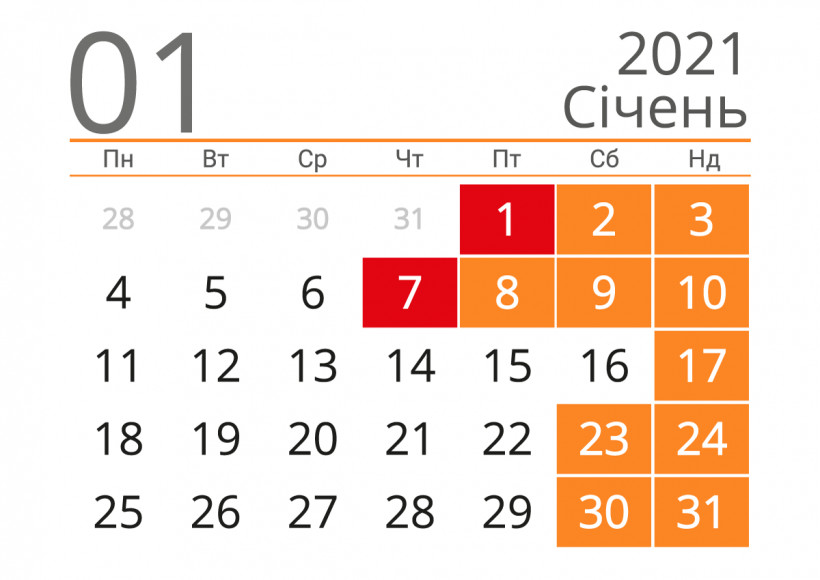 Выходные в январе: сколько будут отдыхать украинцы